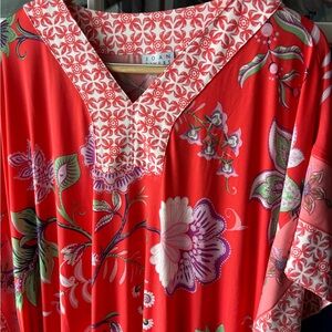 Joan Rivers Red and White Floral Caftan Mrs Roper Floral